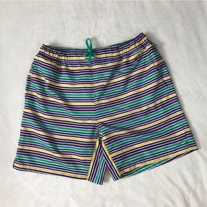 Perry Ellis Striped Men's Medium Swim Trunks Board Shorts Green Blue Yellow